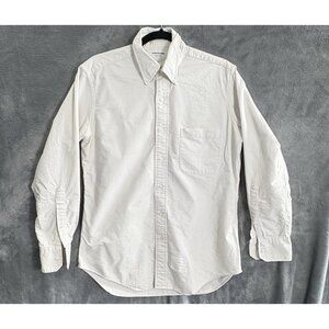 THOM BROWNE NY Men Button Front Shirt Sz 3 White Collared Long Sleeve 51-22